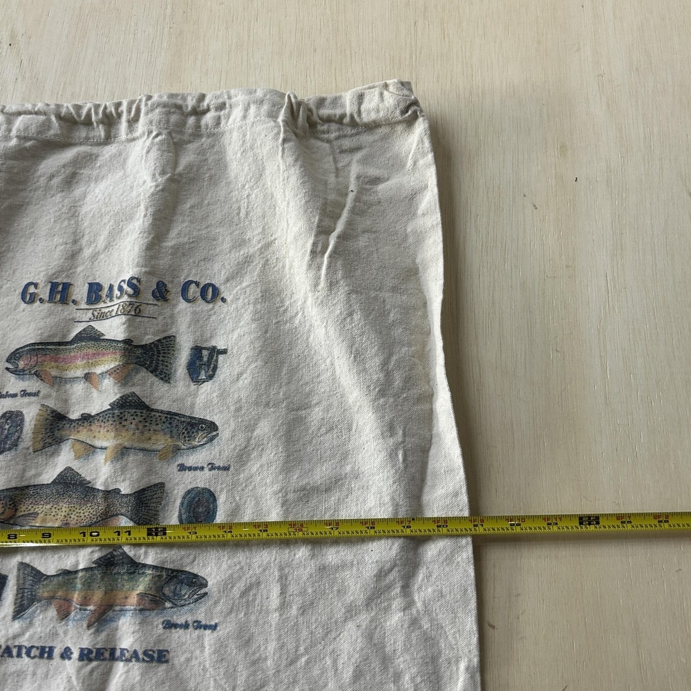 Vintage G.H. Bass & Co. Natural Canvas Drawstring Bag Catch & Release Trout - Picture 6 of 7